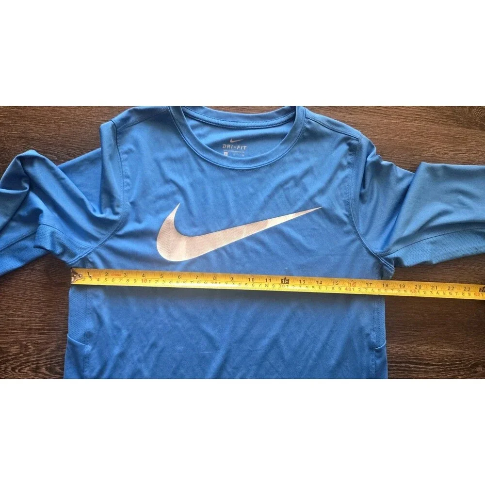 Nike Dri-FIT Men's XL Blue Long Sleeve Crew Neck Performance Shirt Logo